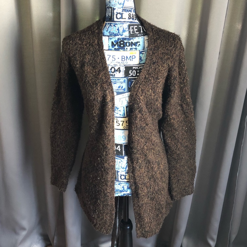 A.M.I. Knit Long Sleeve Open Front Tie Front or Back Cardigan Sweater